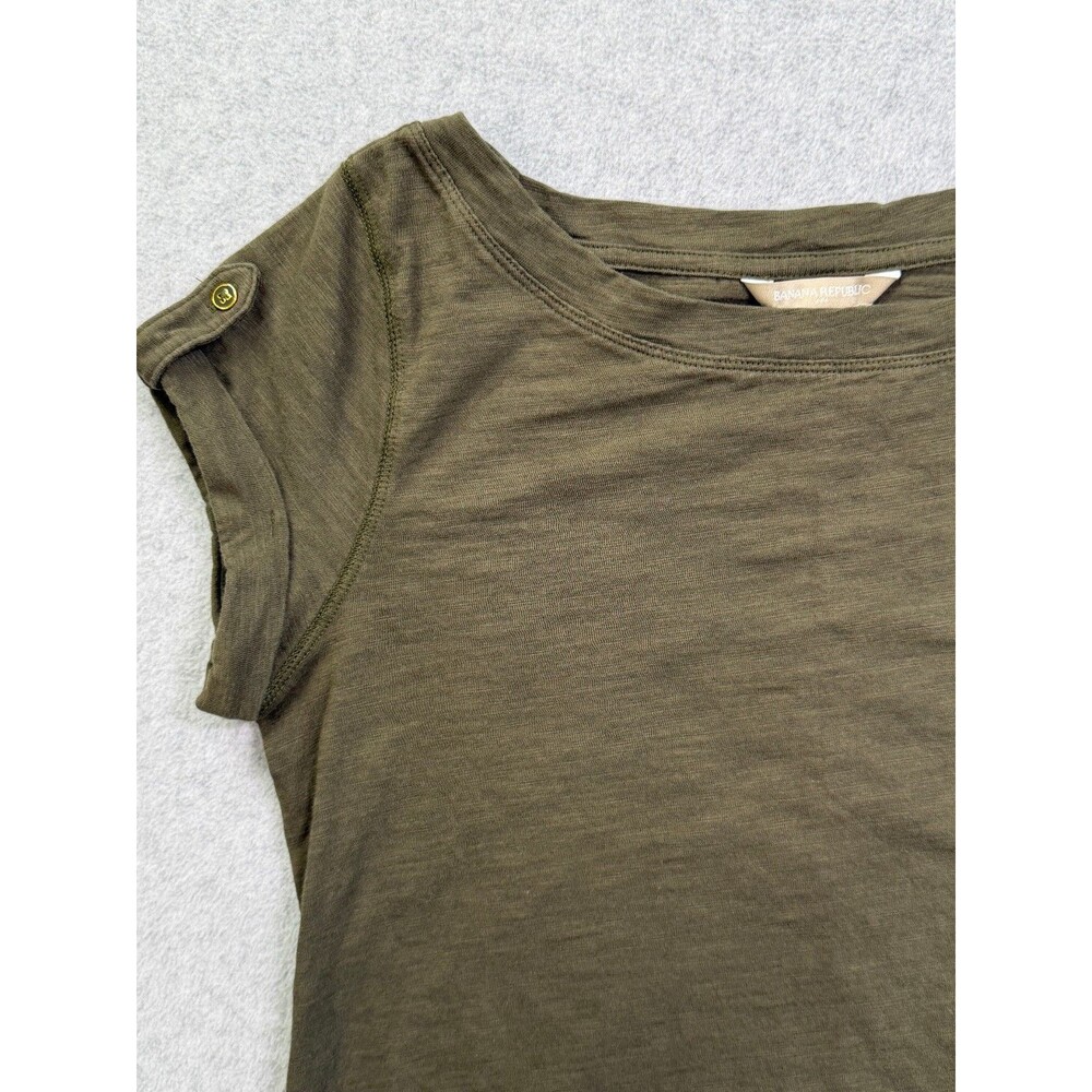 Banana Republic Womens Small Olive Green Tunic Top Military Shoulder Tabs Cotton